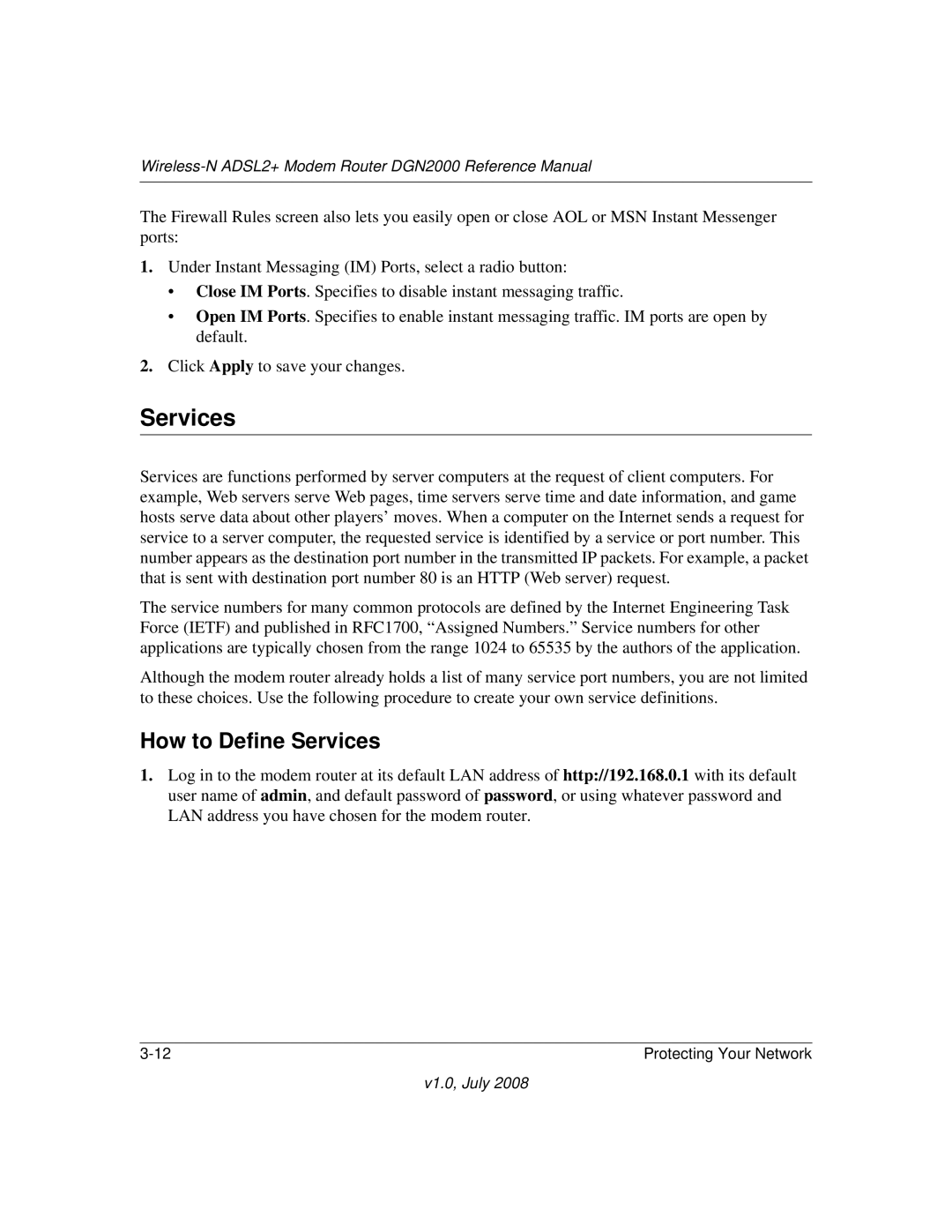 NETGEAR DGN2000 manual How to Define Services 