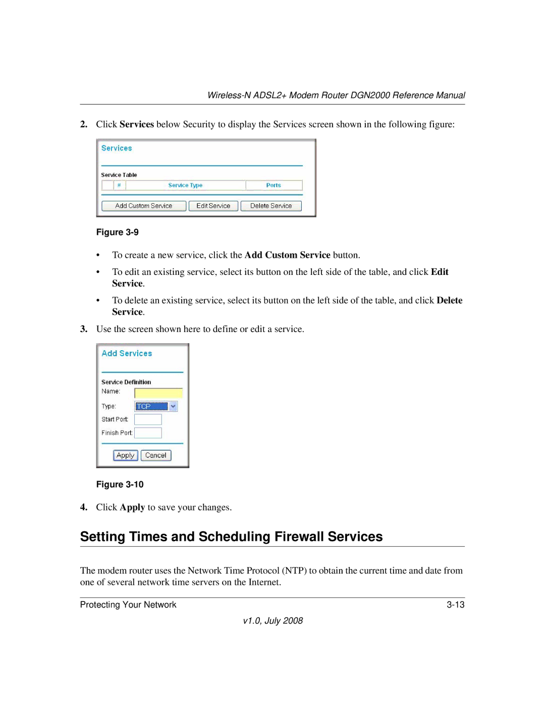 NETGEAR DGN2000 manual Setting Times and Scheduling Firewall Services 