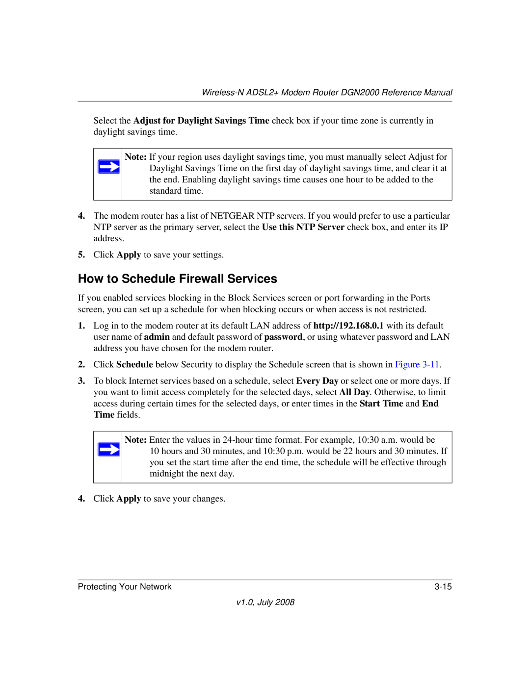 NETGEAR DGN2000 manual How to Schedule Firewall Services 