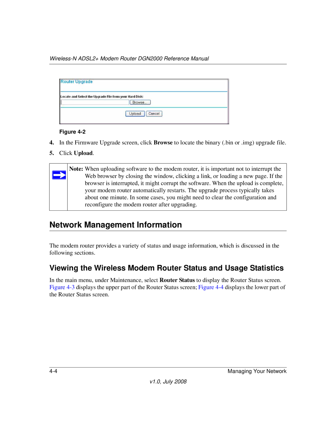 NETGEAR DGN2000 manual Network Management Information 