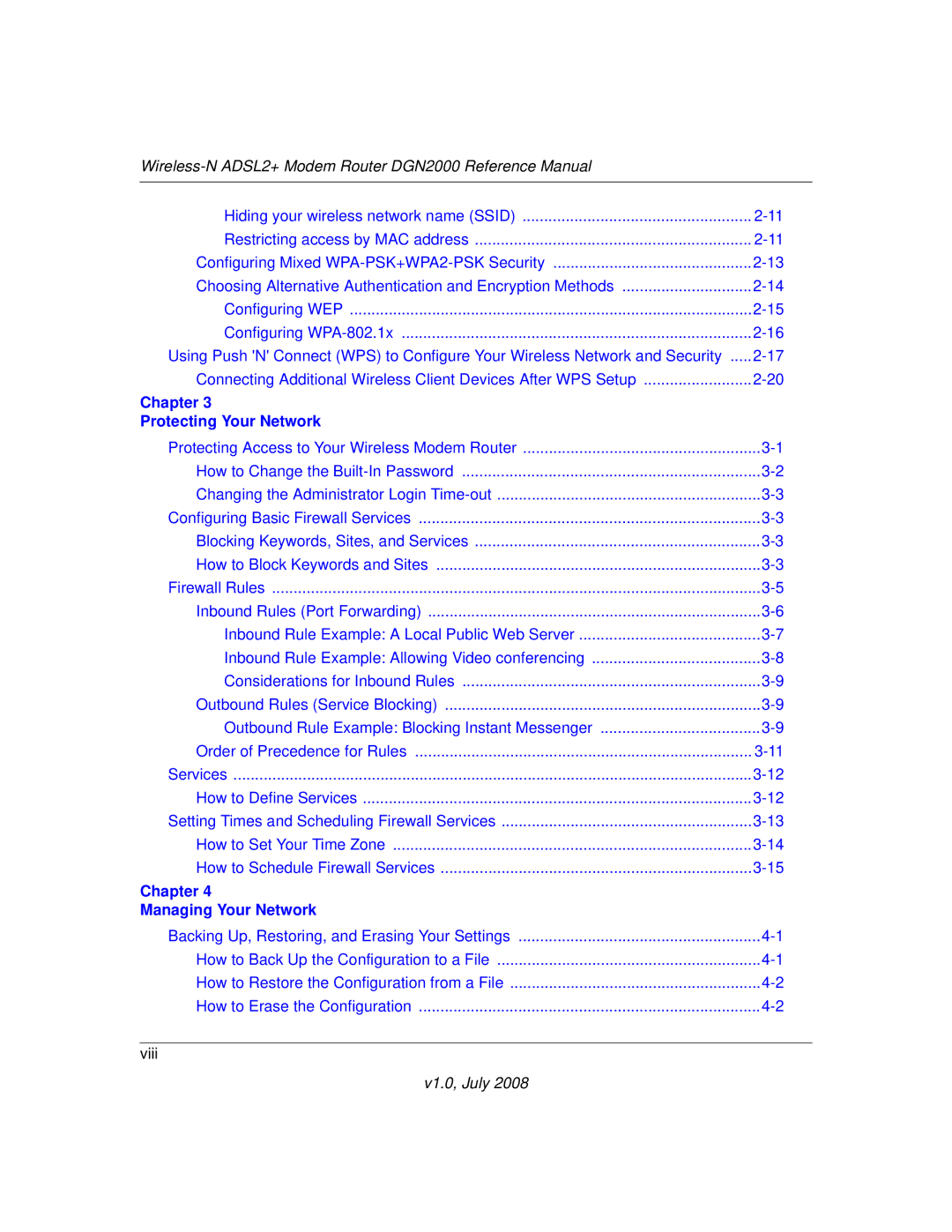 NETGEAR DGN2000 manual Chapter Protecting Your Network 