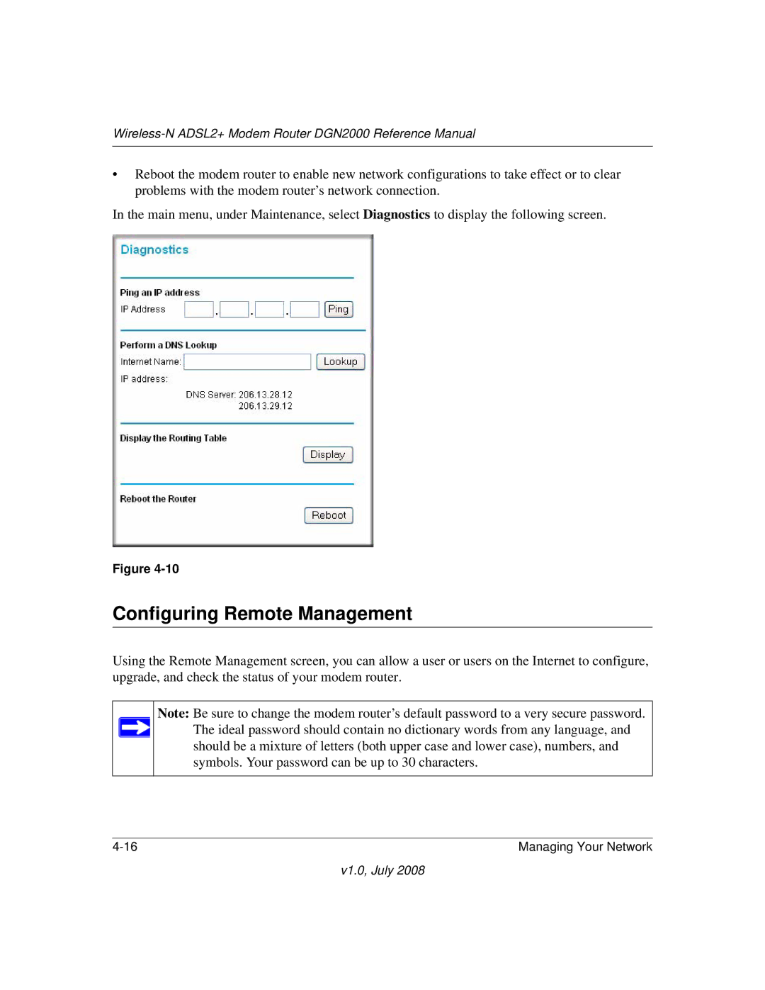 NETGEAR DGN2000 manual Configuring Remote Management 