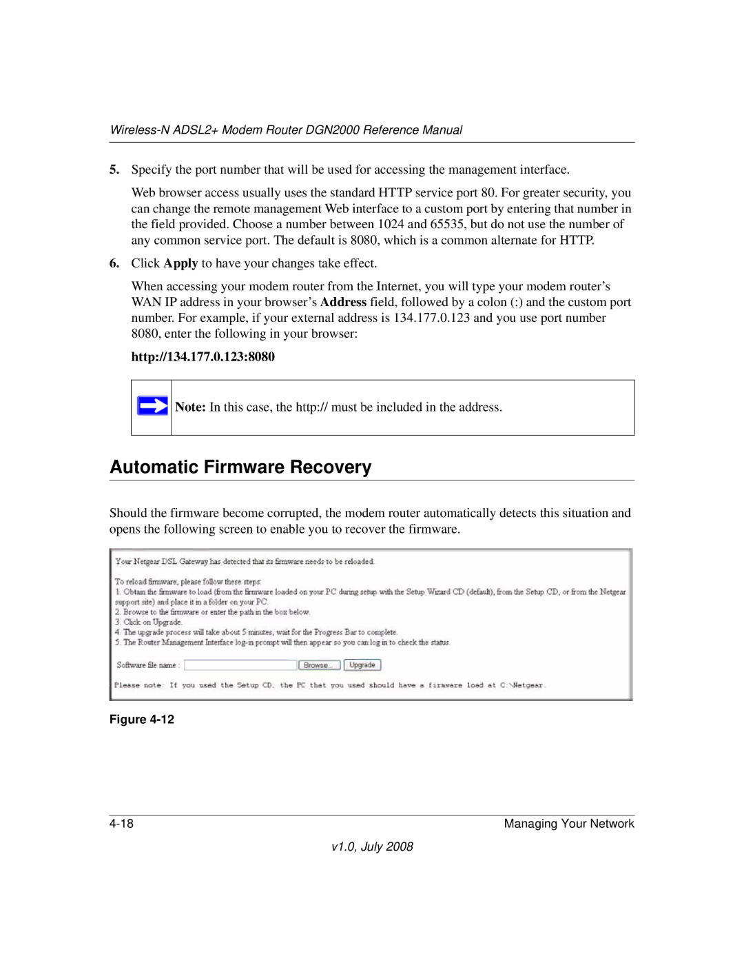 NETGEAR DGN2000 manual Automatic Firmware Recovery 