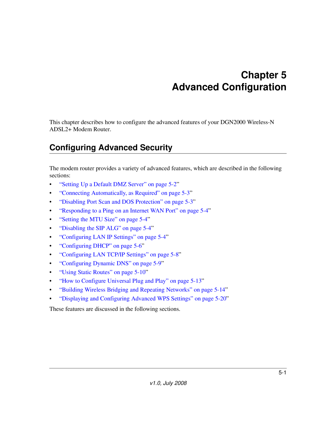 NETGEAR DGN2000 manual Chapter Advanced Configuration, Configuring Advanced Security 