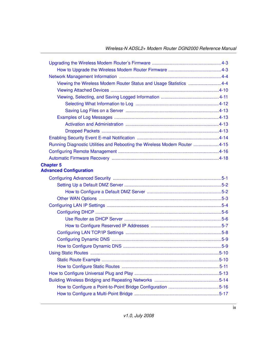 NETGEAR DGN2000 manual Chapter Advanced Configuration 