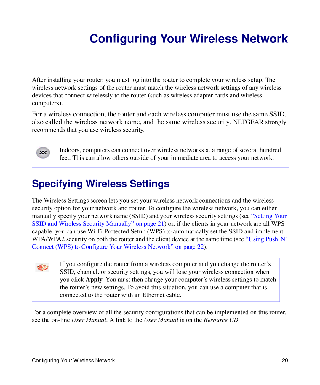 NETGEAR DGN2200 manual Configuring Your Wireless Network, Specifying Wireless Settings 