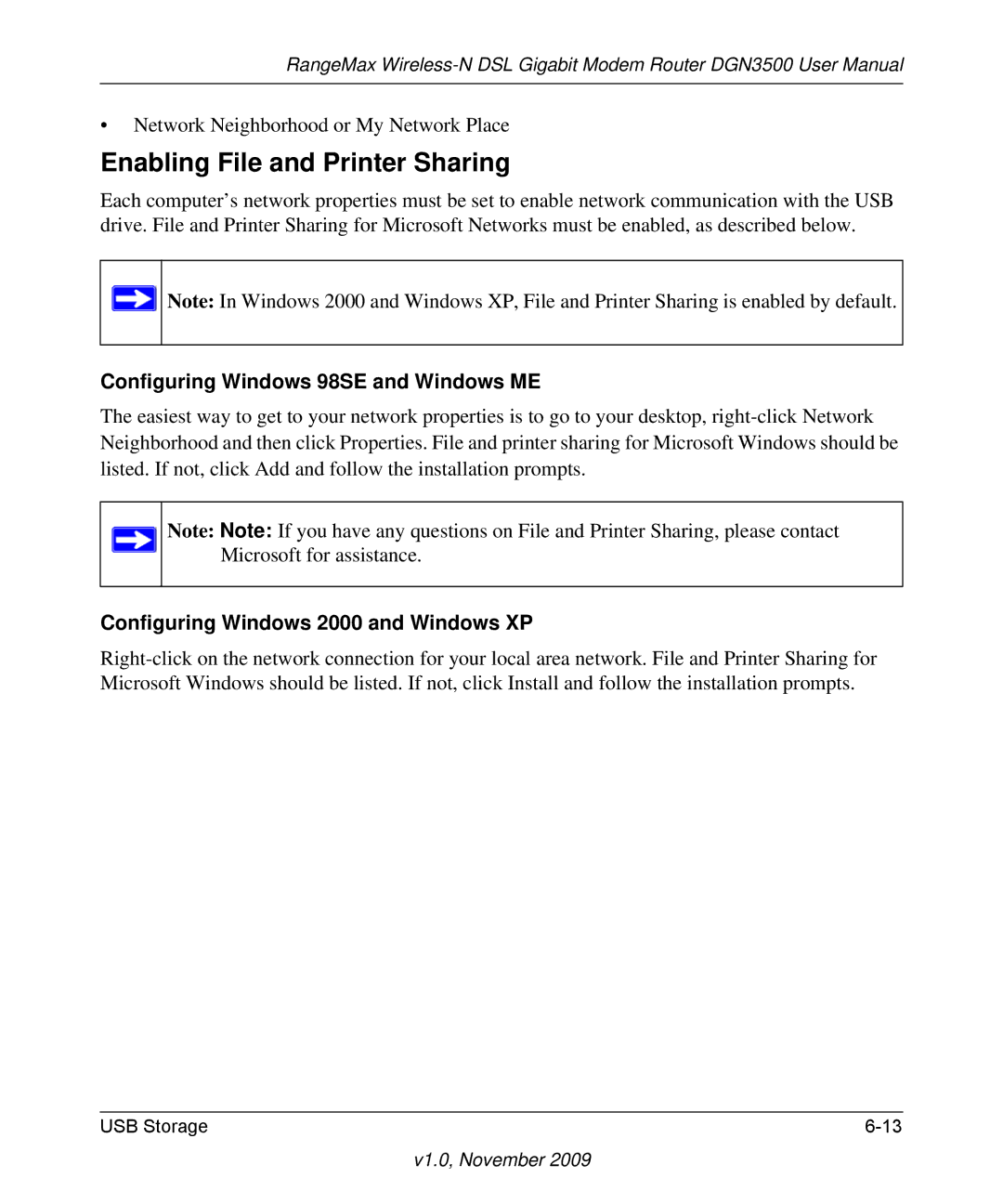 NETGEAR DGN3500-100NAS user manual Enabling File and Printer Sharing, Configuring Windows 98SE and Windows ME 