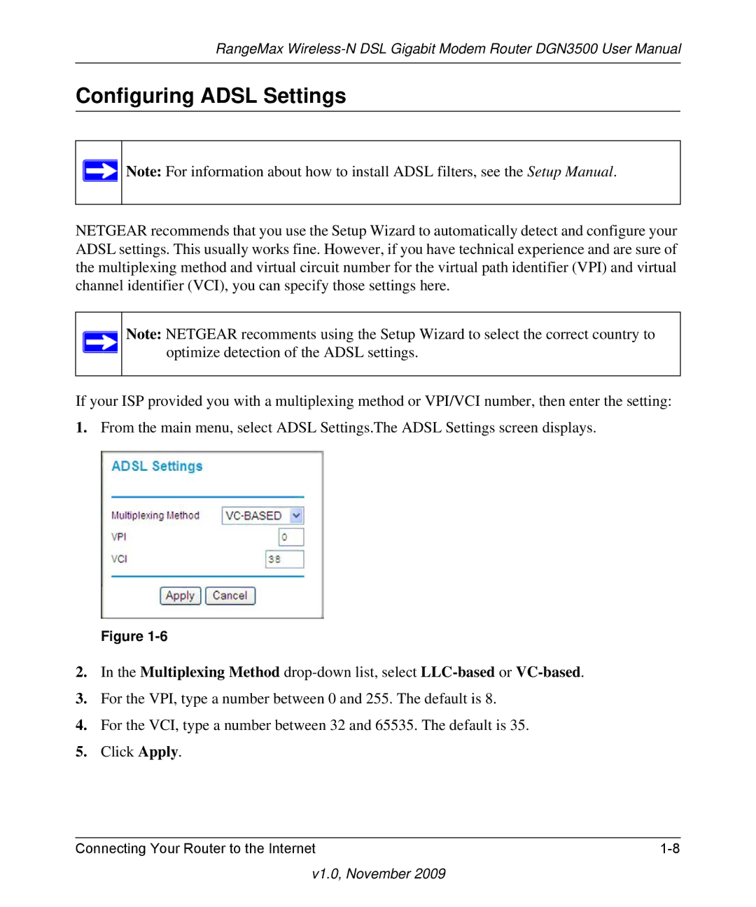 NETGEAR DGN3500-100NAS user manual Configuring Adsl Settings 