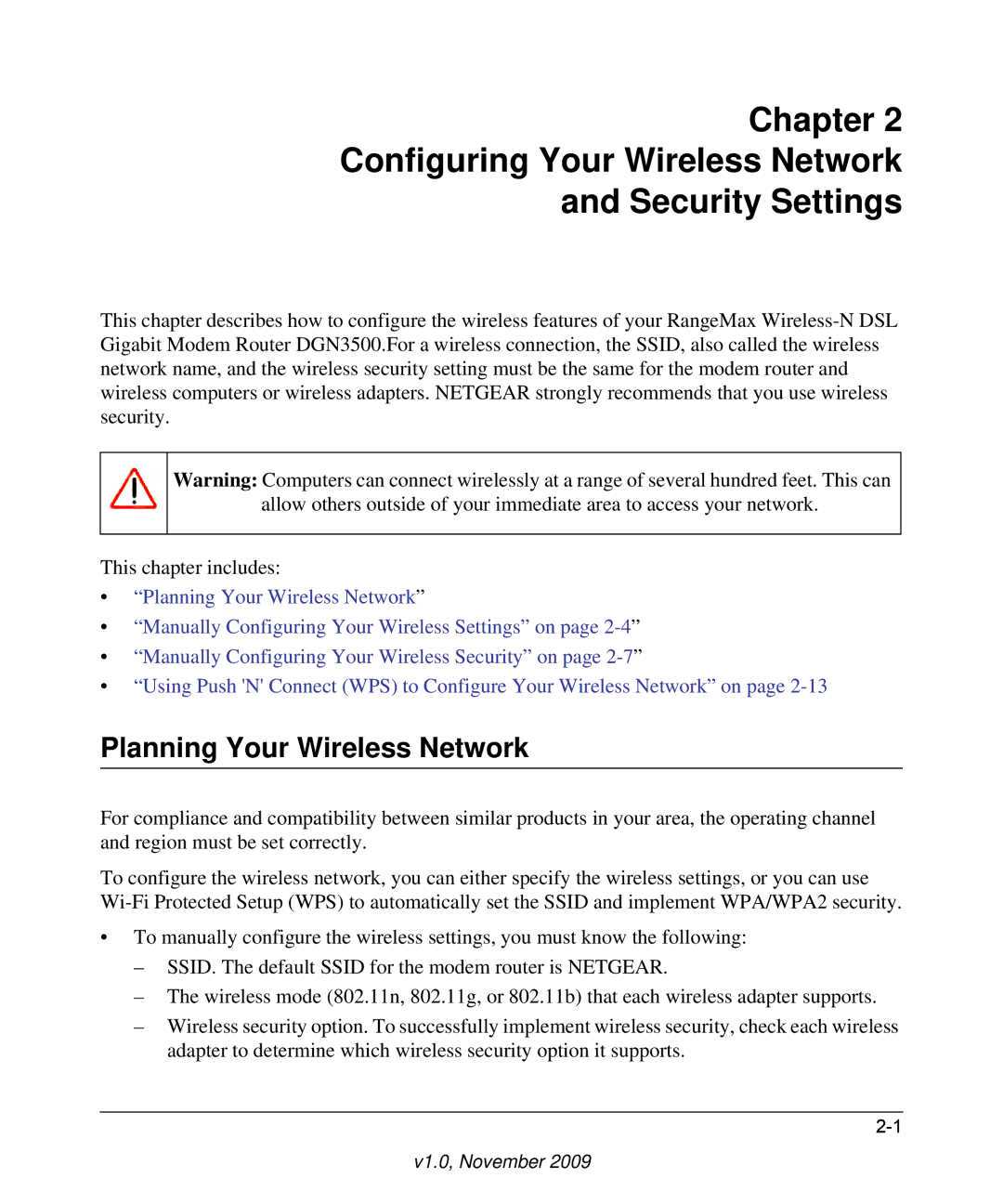 NETGEAR DGN3500-100NAS Chapter Configuring Your Wireless Network Security Settings, Planning Your Wireless Network 