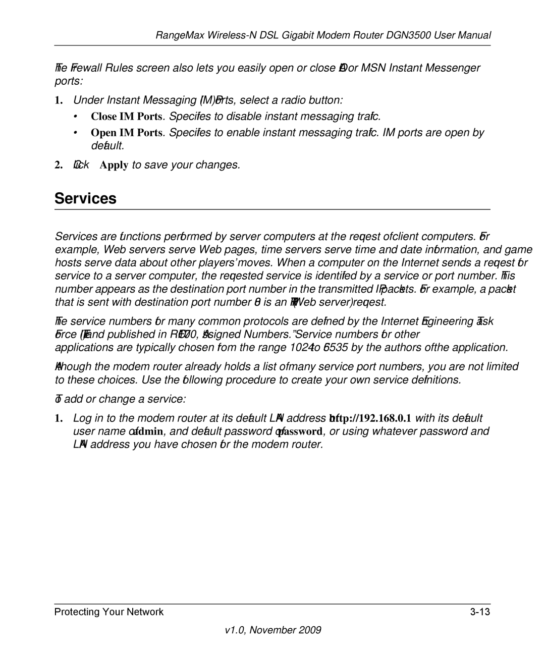 NETGEAR DGN3500-100NAS user manual Services 