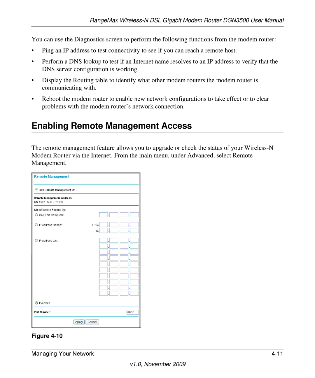 NETGEAR DGN3500-100NAS user manual Enabling Remote Management Access 