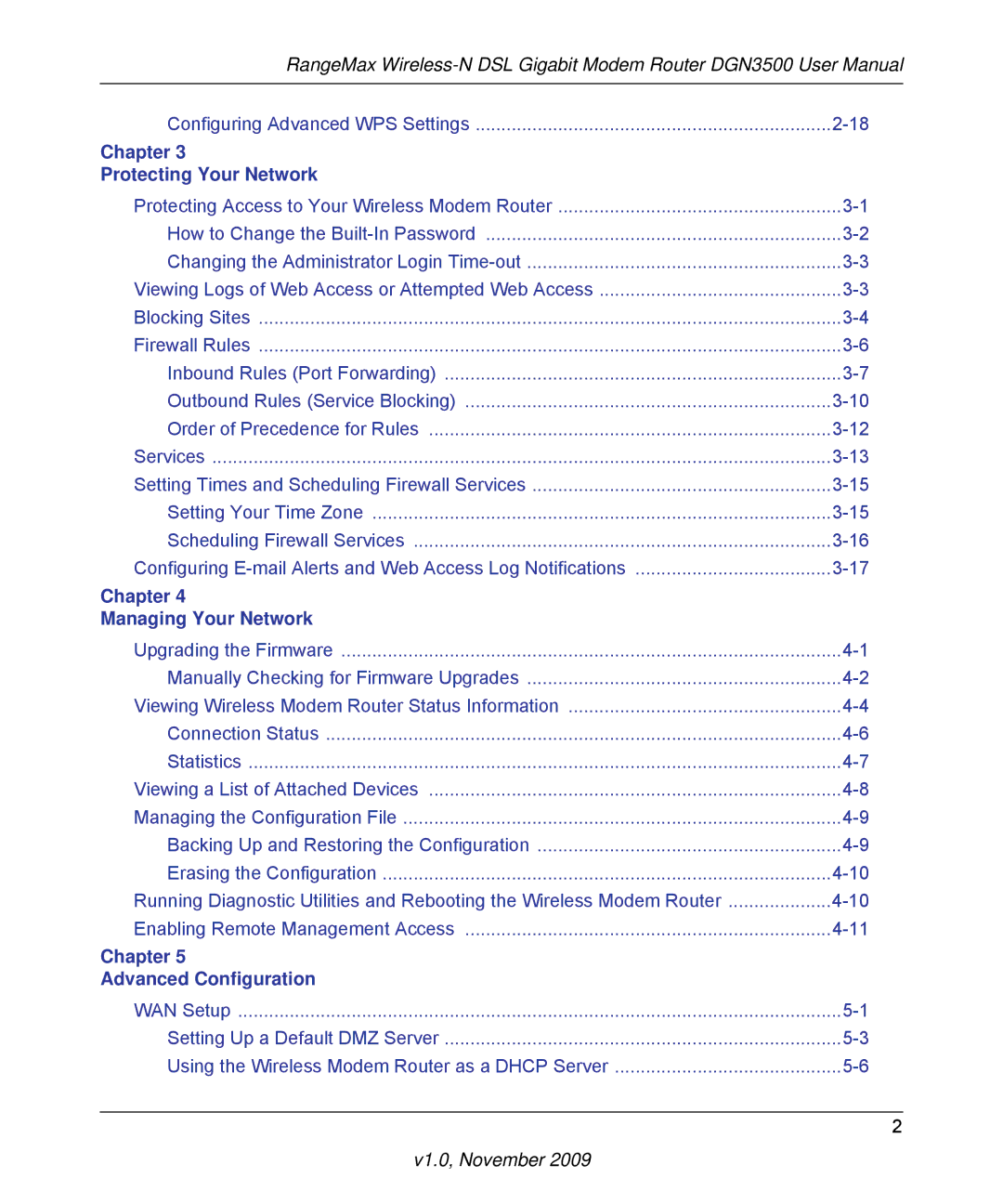 NETGEAR DGN3500-100NAS user manual Chapter Protecting Your Network 