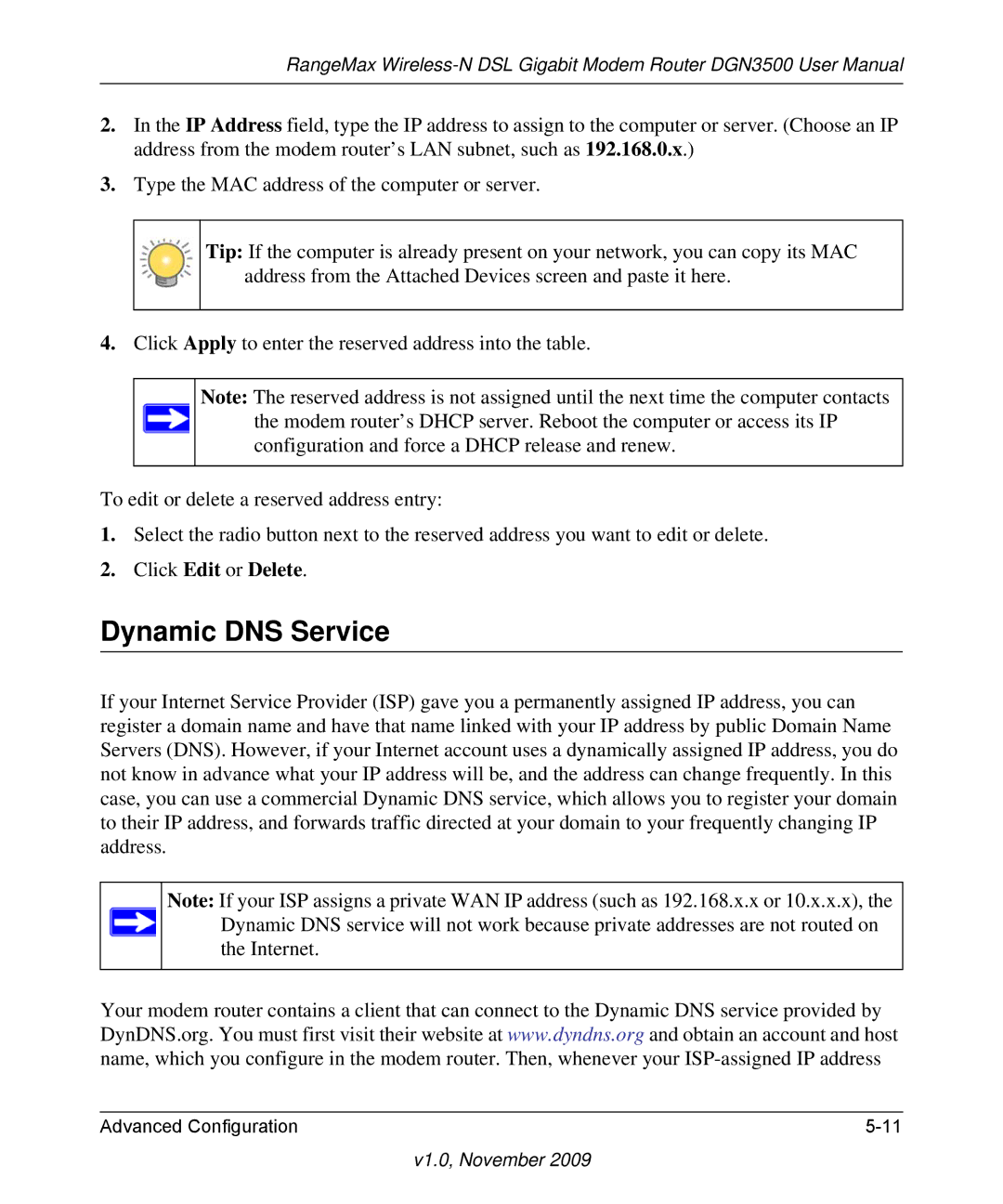 NETGEAR DGN3500-100NAS user manual Dynamic DNS Service 