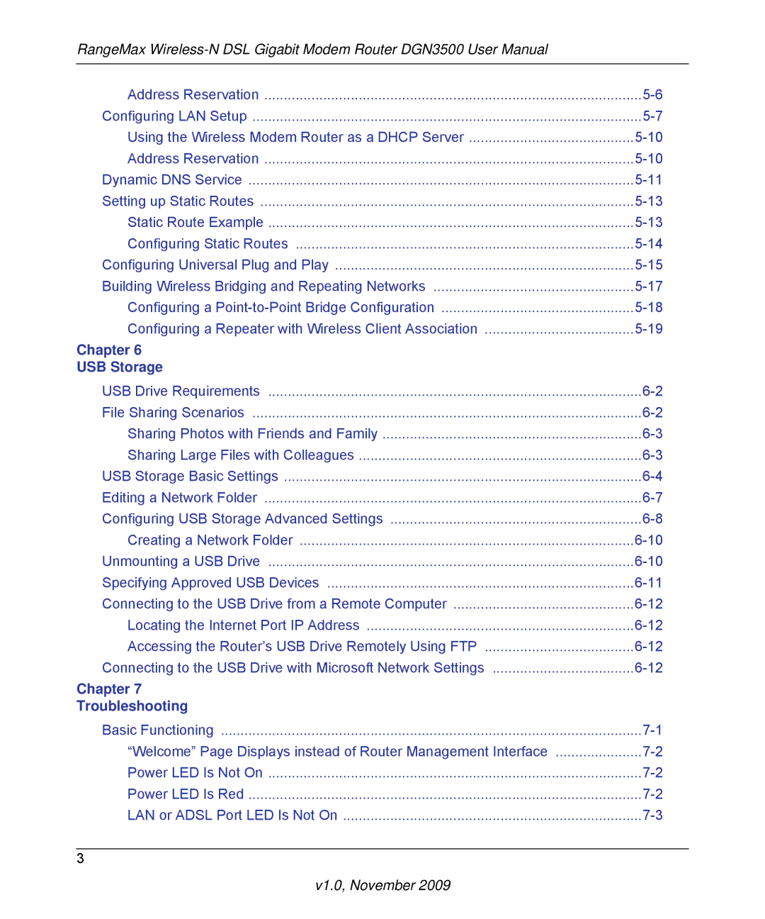 NETGEAR DGN3500-100NAS user manual Chapter USB Storage 