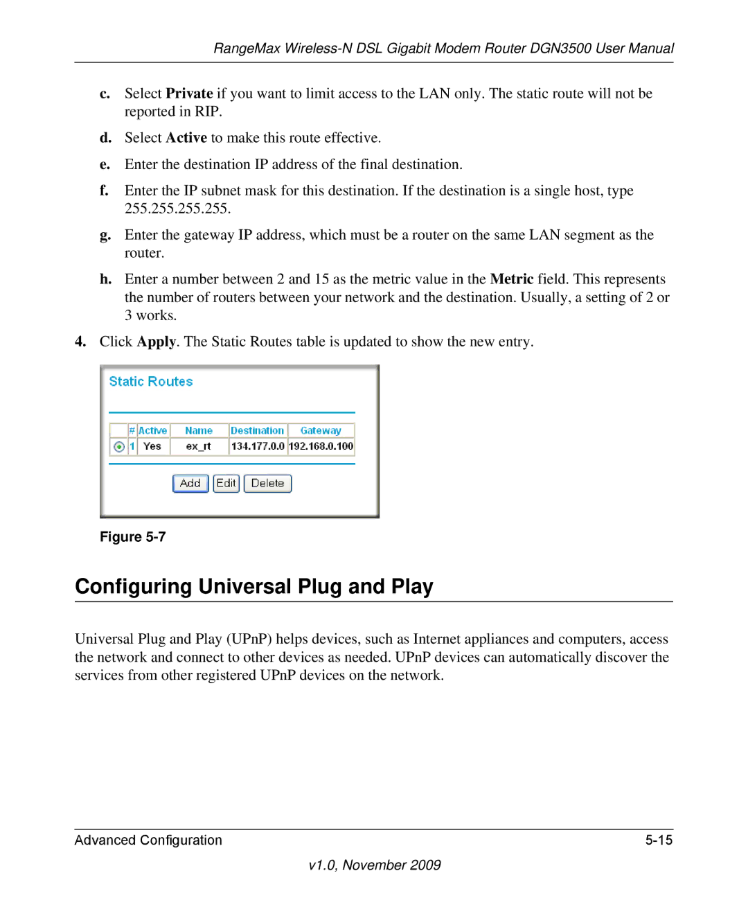 NETGEAR DGN3500-100NAS user manual Configuring Universal Plug and Play 