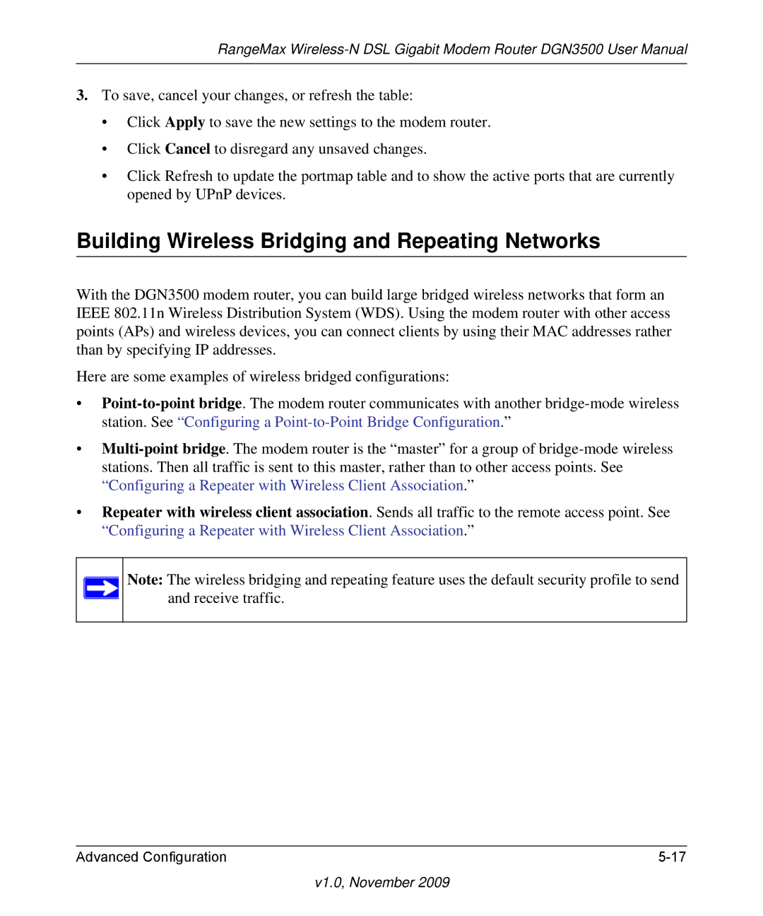 NETGEAR DGN3500-100NAS user manual Building Wireless Bridging and Repeating Networks 