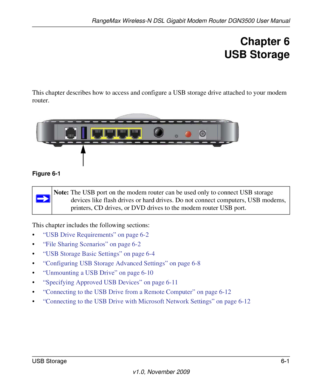 NETGEAR DGN3500-100NAS user manual Chapter USB Storage 