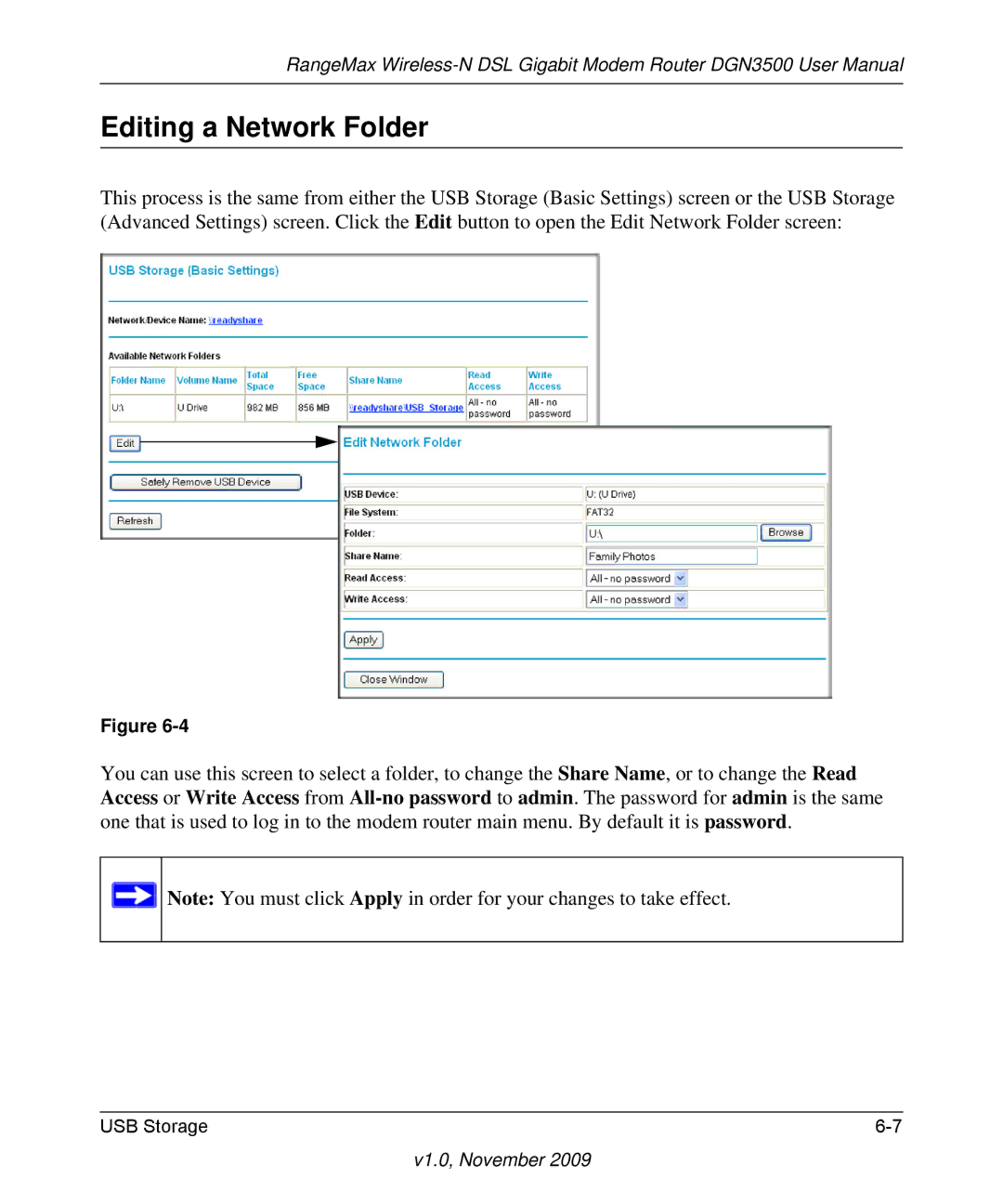 NETGEAR DGN3500-100NAS user manual Editing a Network Folder 