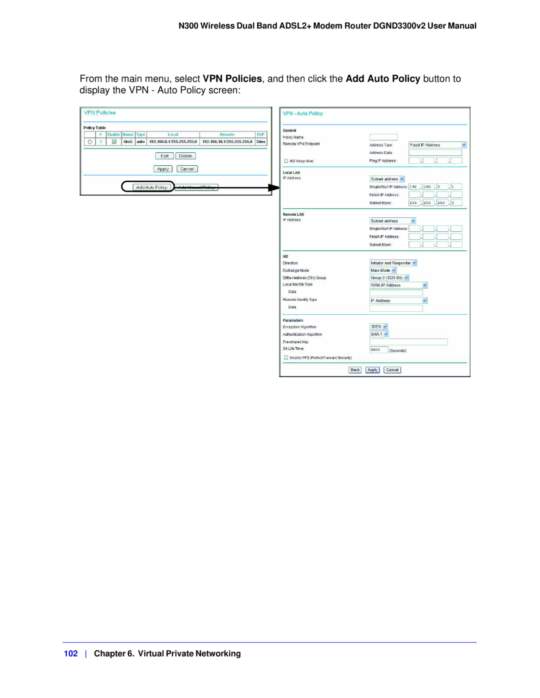 NETGEAR DGND3300-100NAS user manual Virtual Private Networking 