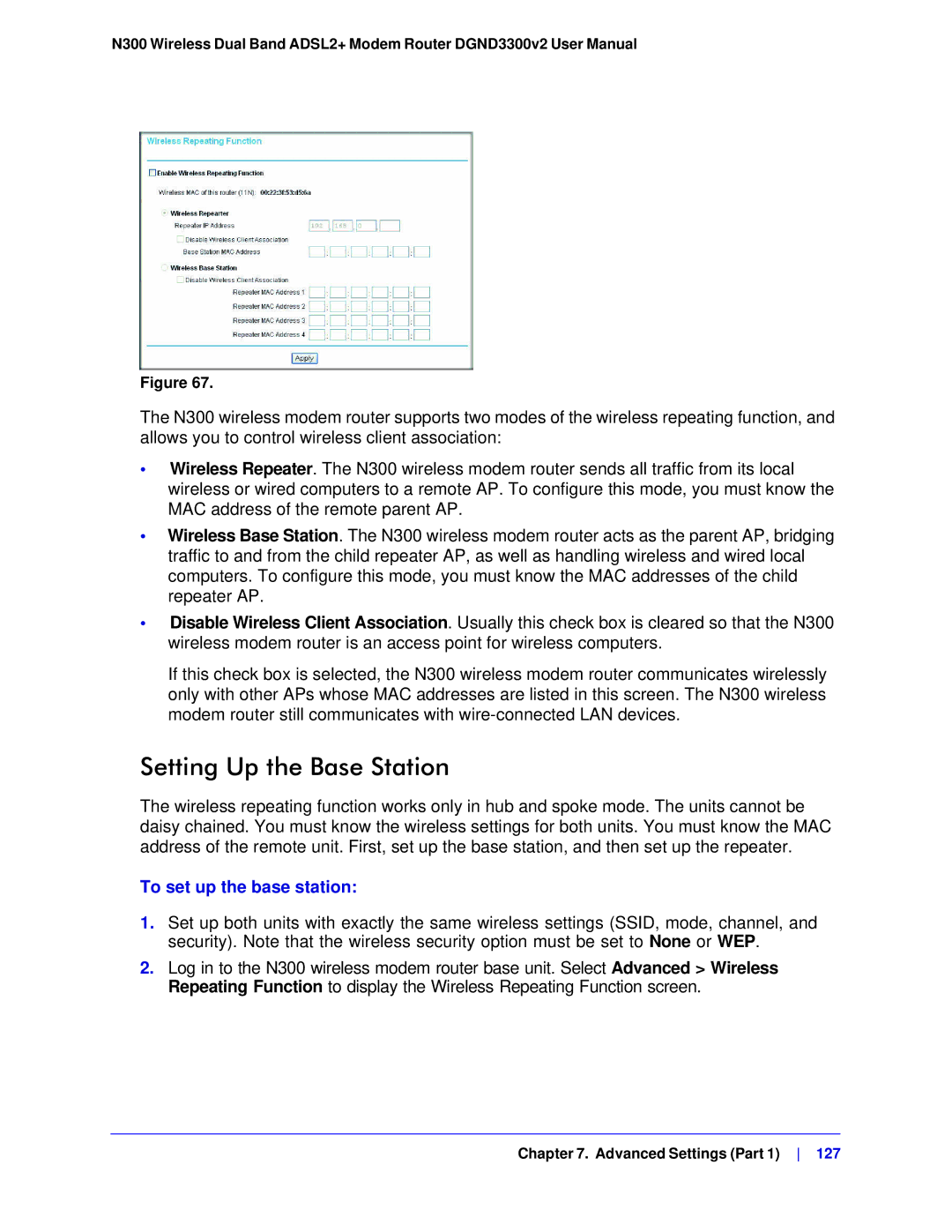 NETGEAR DGND3300-100NAS user manual Setting Up the Base Station, To set up the base station 