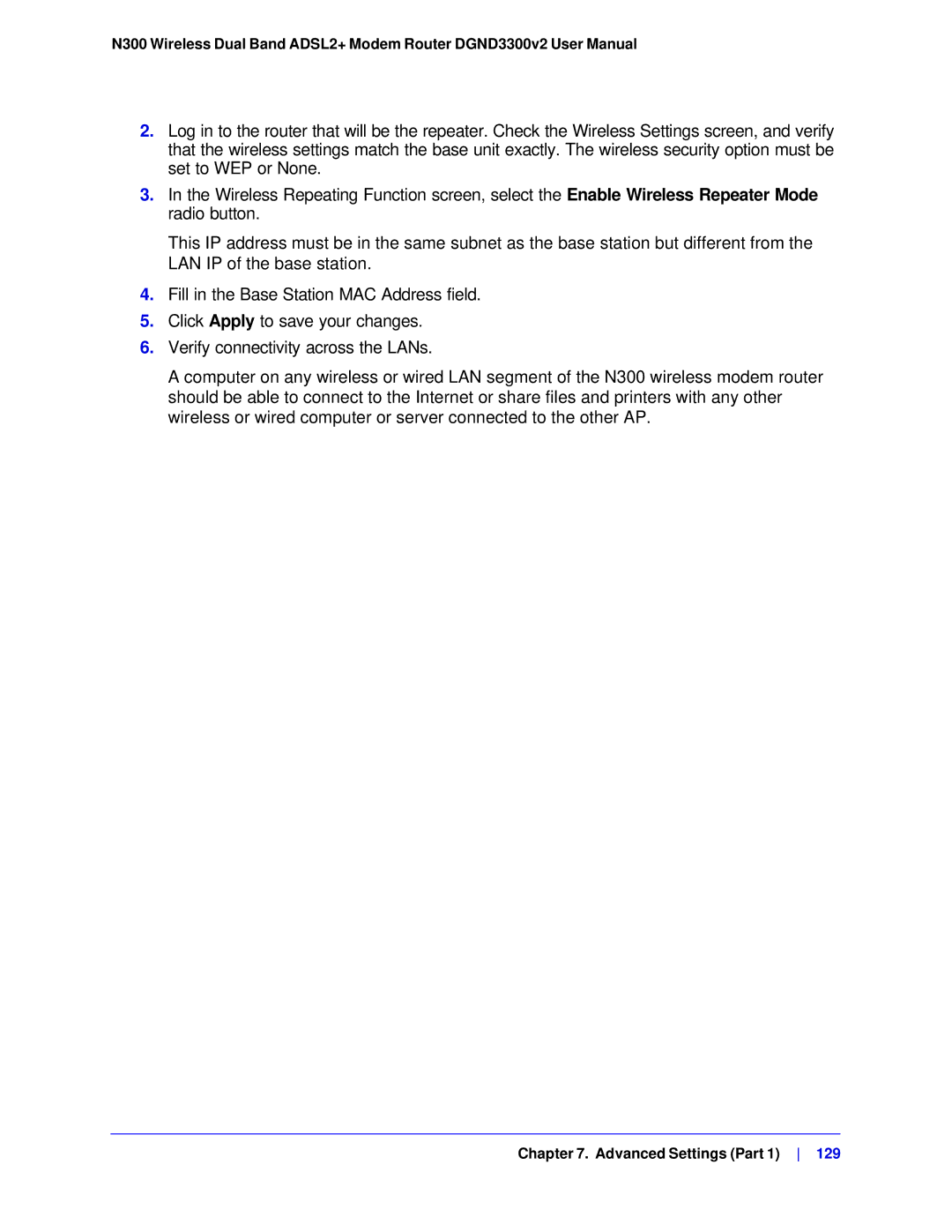 NETGEAR DGND3300-100NAS user manual Advanced Settings Part 1 