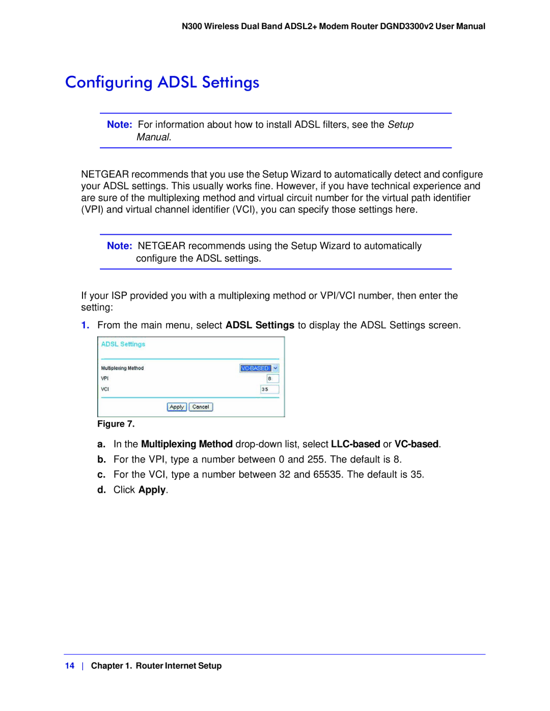 NETGEAR DGND3300-100NAS user manual Configuring Adsl Settings, Manual 