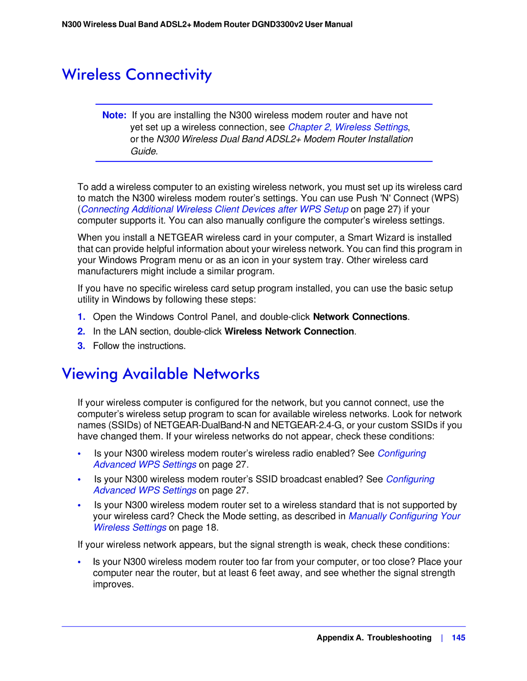 NETGEAR DGND3300-100NAS user manual Wireless Connectivity, Viewing Available Networks 