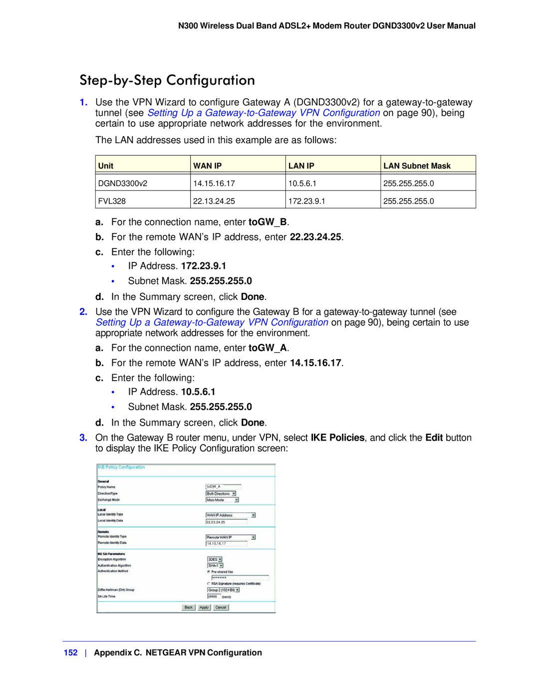 NETGEAR DGND3300-100NAS user manual Step-by-Step Configuration, Unit, LAN Subnet Mask 