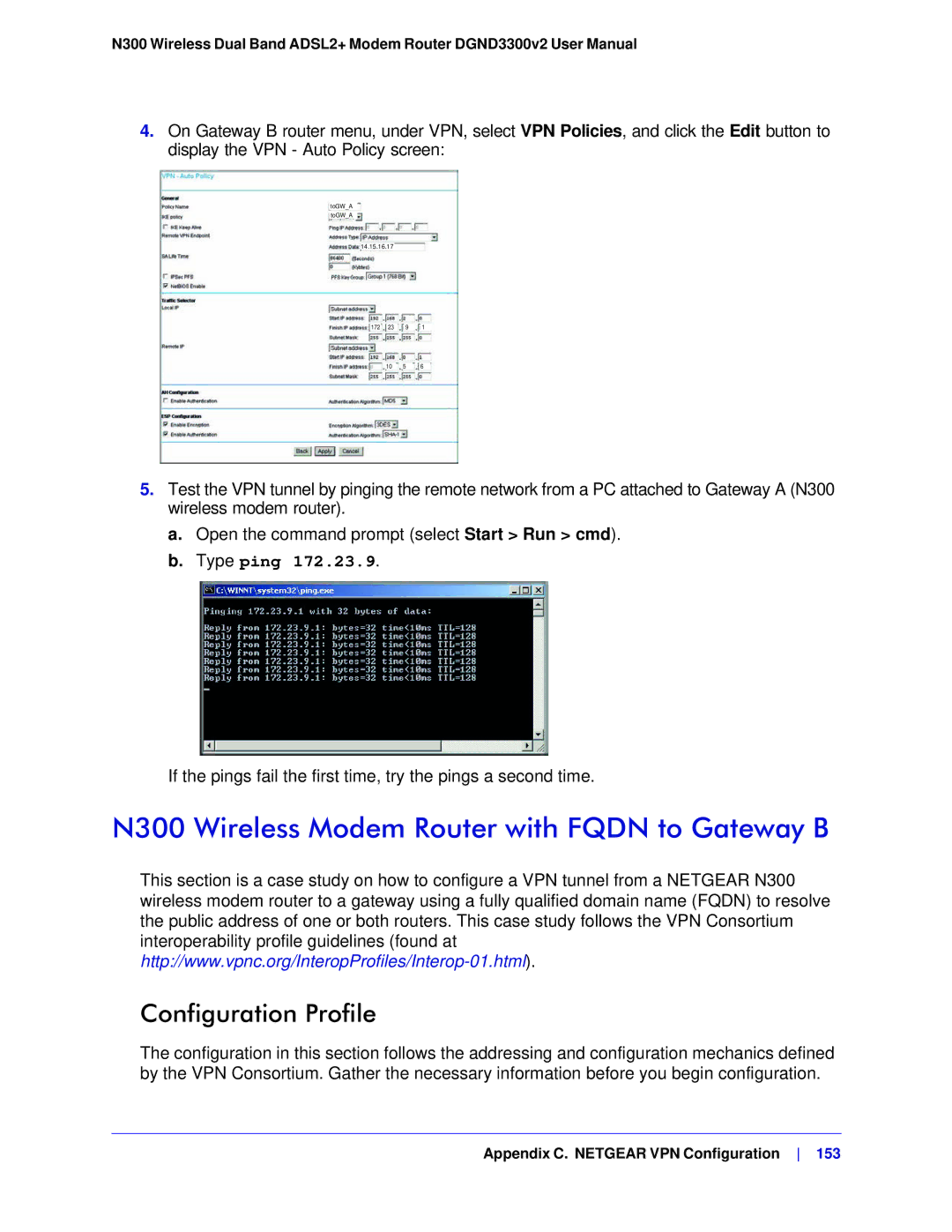 NETGEAR DGND3300-100NAS user manual N300 Wireless Modem Router with Fqdn to Gateway B, Configuration Profile 