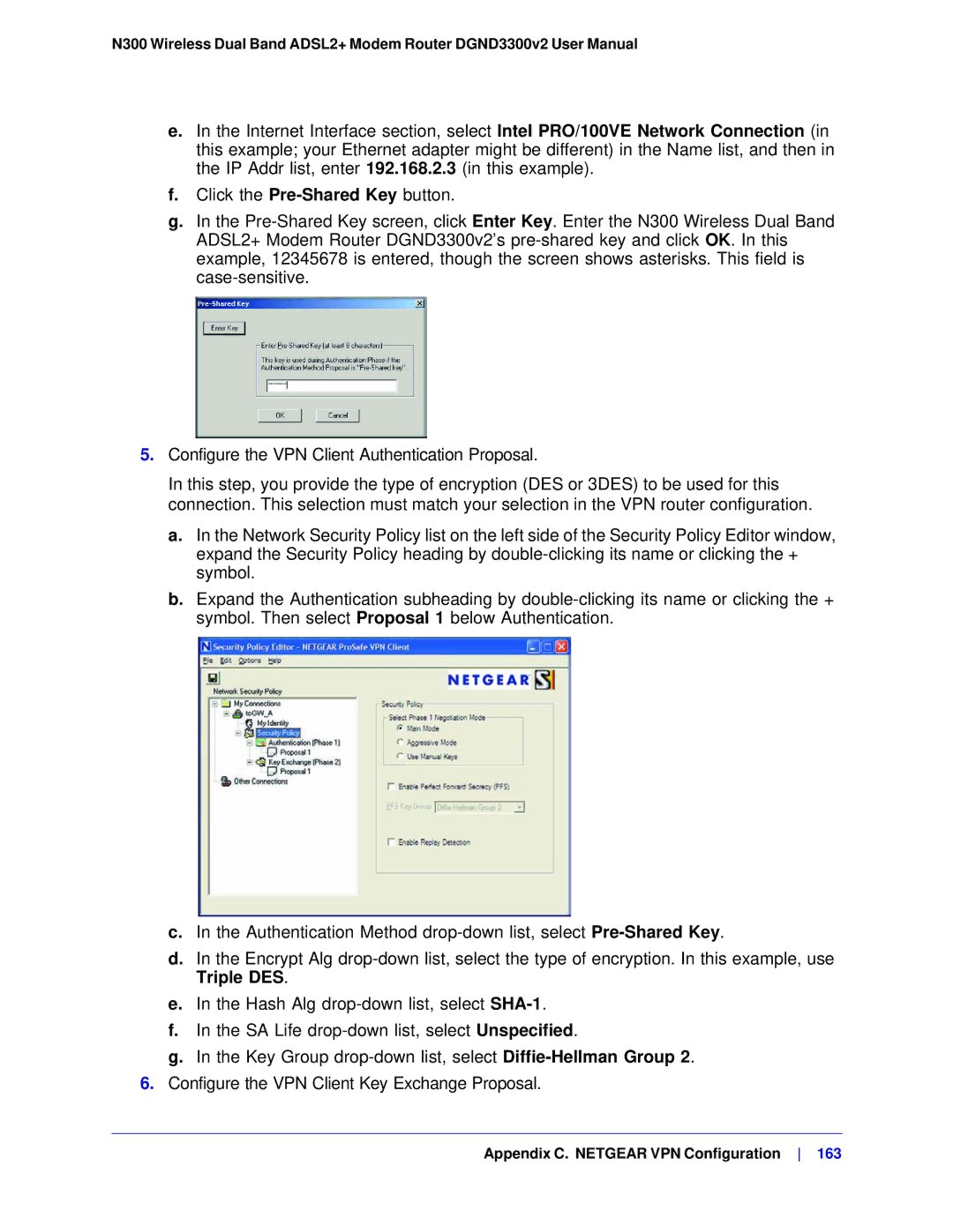 NETGEAR DGND3300-100NAS user manual Appendix C. Netgear VPN Configuration 