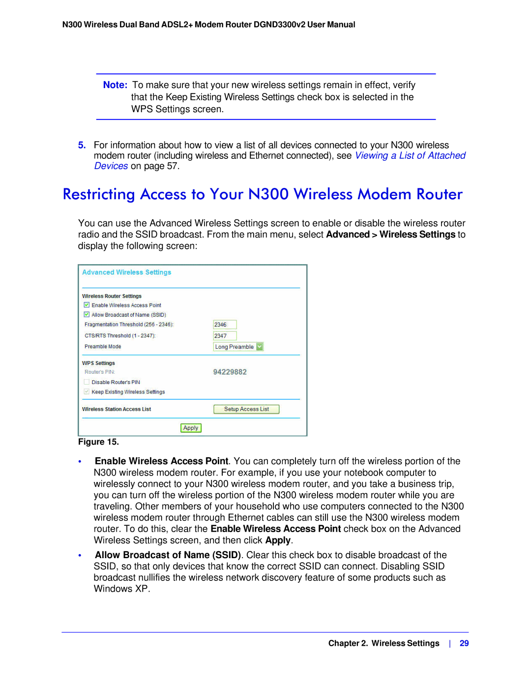 NETGEAR DGND3300-100NAS user manual Restricting Access to Your N300 Wireless Modem Router 