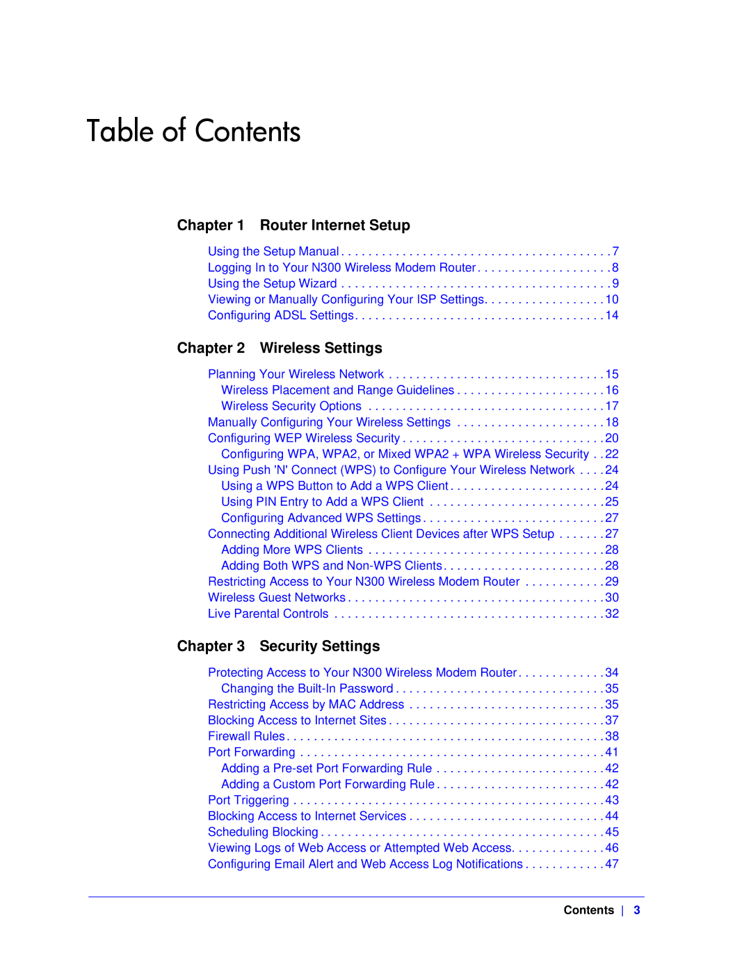 NETGEAR DGND3300-100NAS user manual Table of Contents 