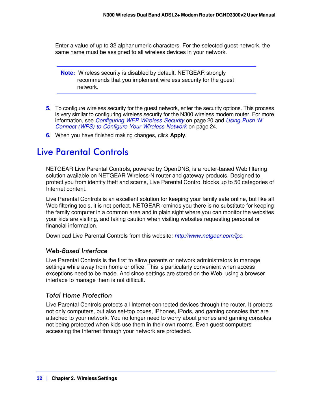 NETGEAR DGND3300-100NAS user manual Live Parental Controls, Web-Based Interface, Total Home Protection 