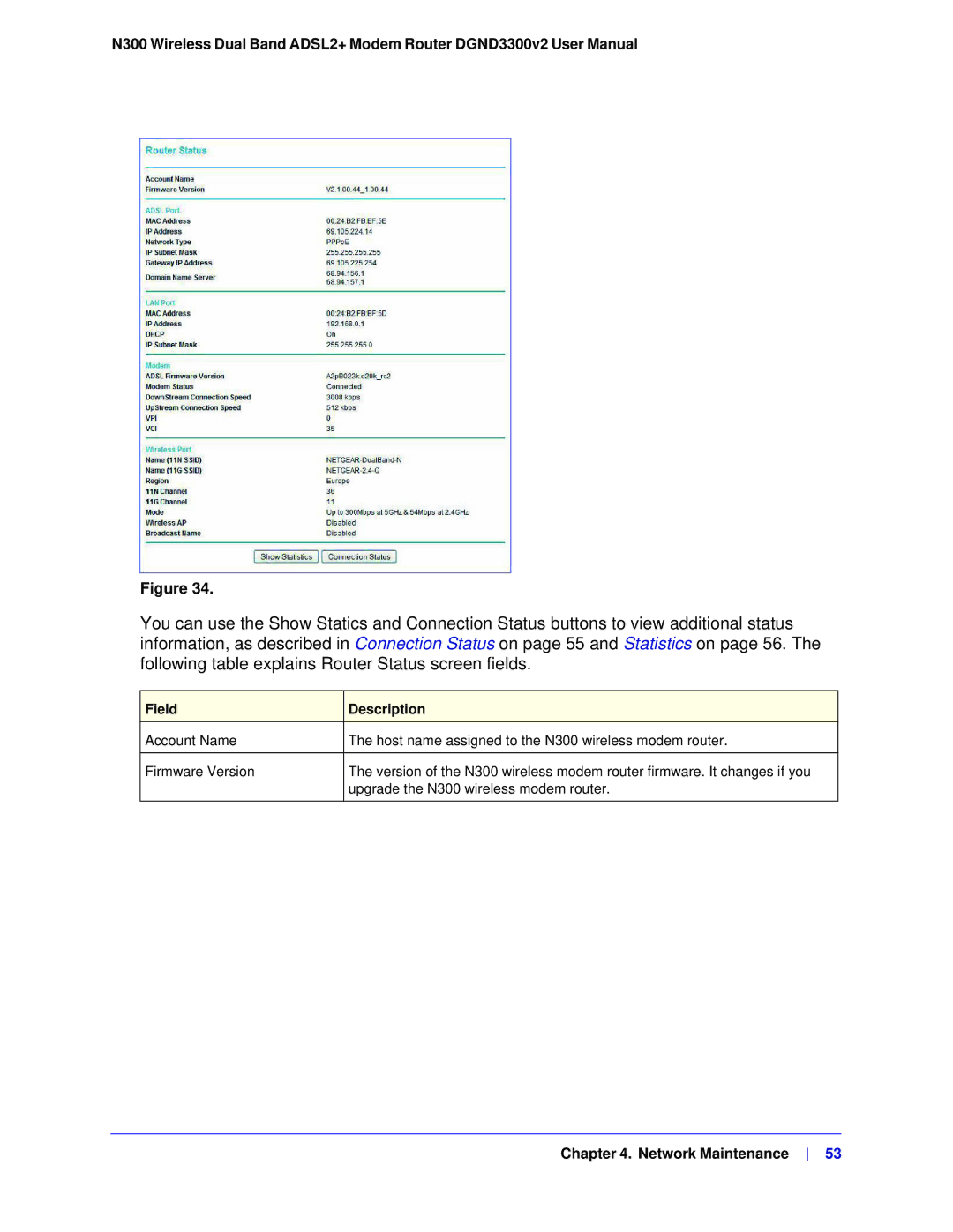 NETGEAR DGND3300-100NAS user manual Field Description 