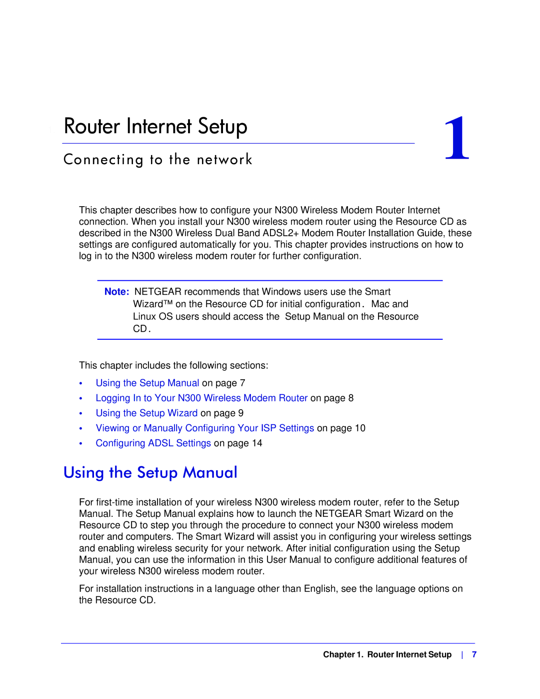 NETGEAR DGND3300-100NAS user manual Router Internet Setup, Using the Setup Manual 