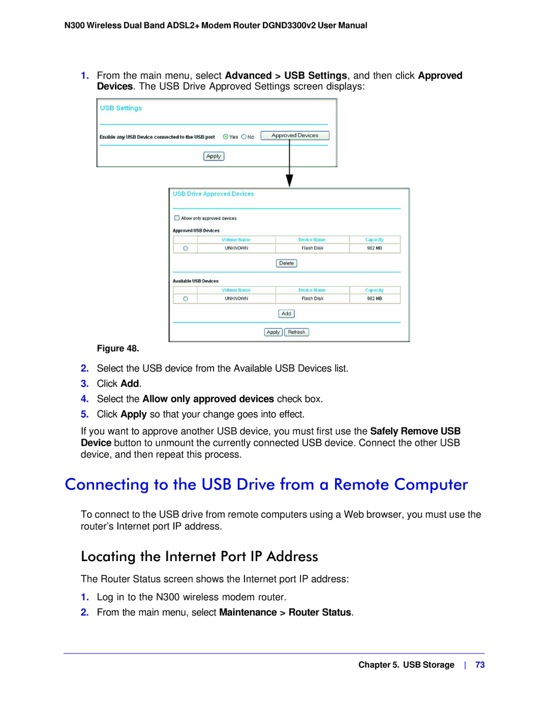 NETGEAR DGND3300-100NAS Connecting to the USB Drive from a Remote Computer, Locating the Internet Port IP Address 