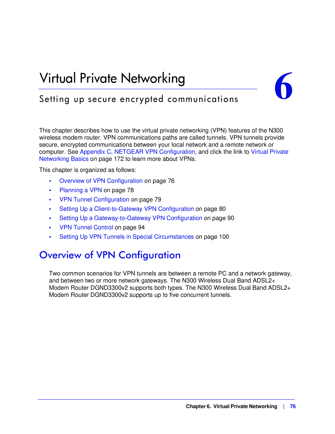 NETGEAR DGND3300-100NAS user manual Virtual Private Networking, Overview of VPN Configuration 