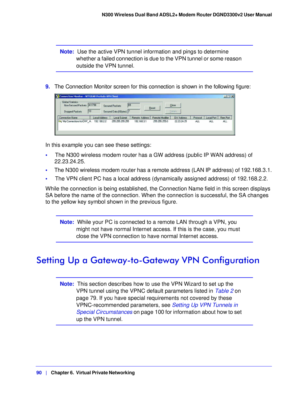 NETGEAR DGND3300-100NAS user manual Setting Up a Gateway-to-Gateway VPN Configuration 