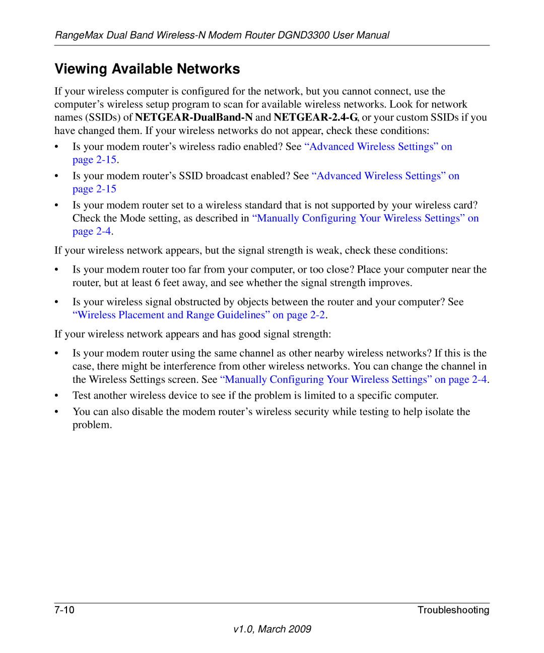 NETGEAR DGND3300 user manual Viewing Available Networks 