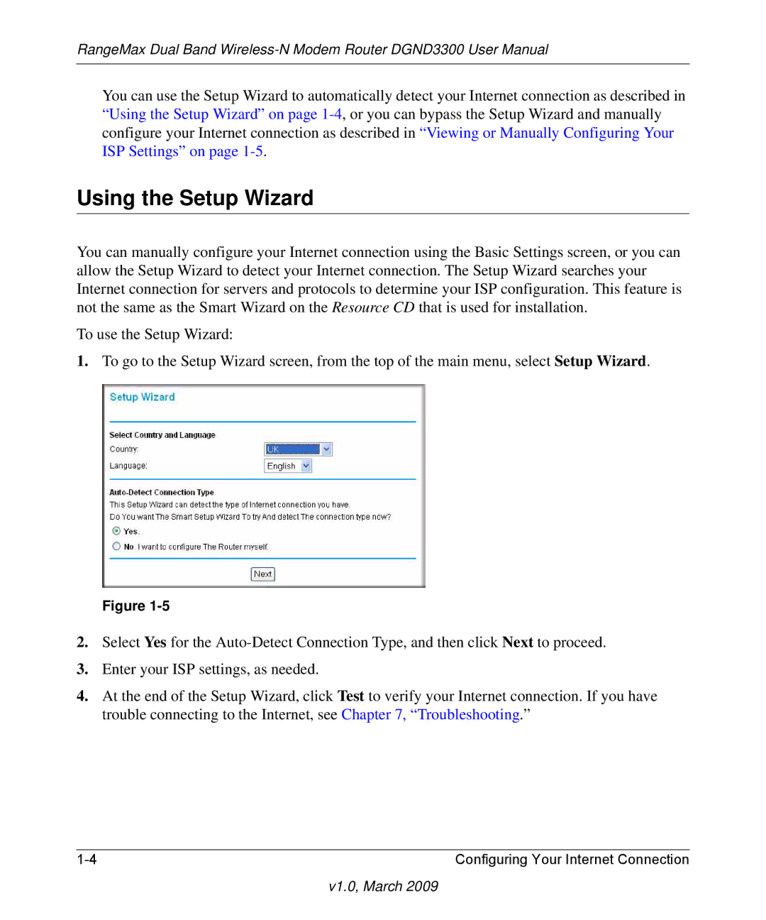 NETGEAR DGND3300 user manual Using the Setup Wizard 