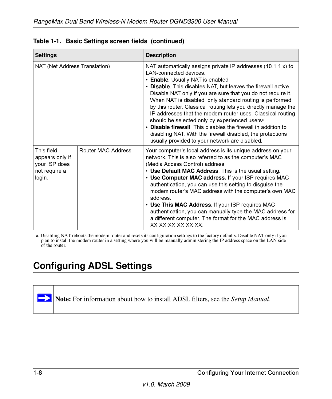 NETGEAR DGND3300 user manual Configuring Adsl Settings, Xxxxxxxxxxxx 