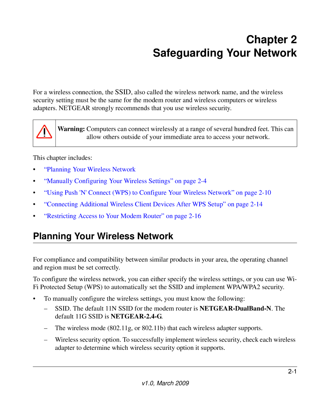 NETGEAR DGND3300 user manual Chapter Safeguarding Your Network, Planning Your Wireless Network 