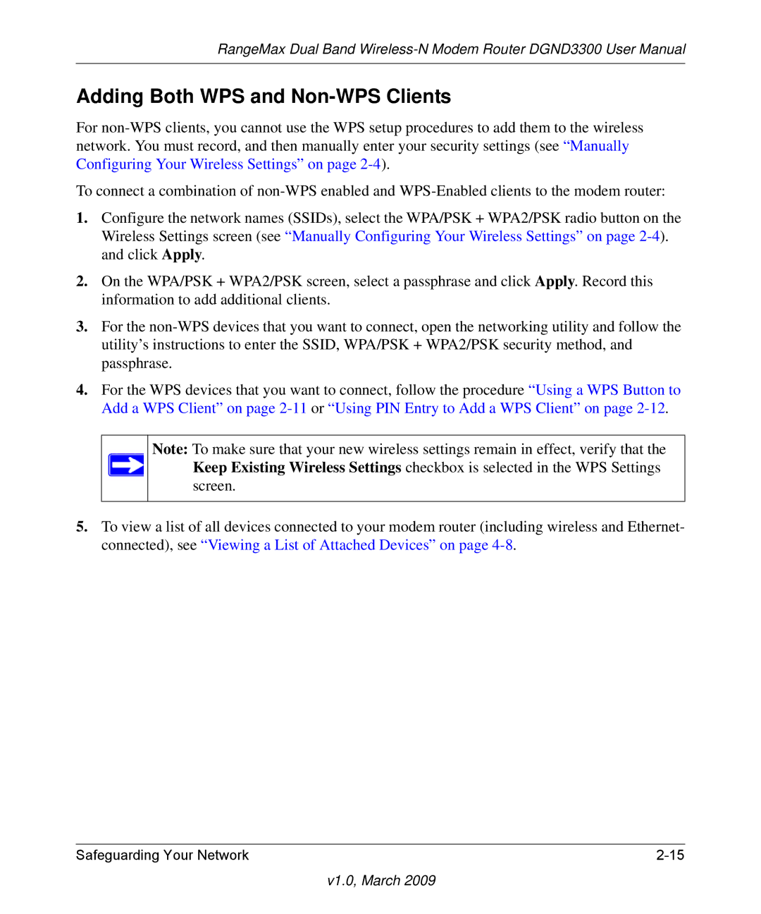 NETGEAR DGND3300 user manual Adding Both WPS and Non-WPS Clients 