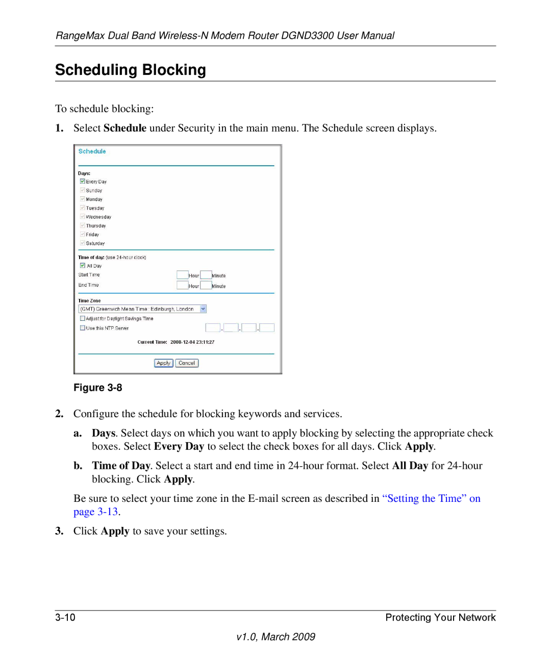 NETGEAR DGND3300 user manual Scheduling Blocking 