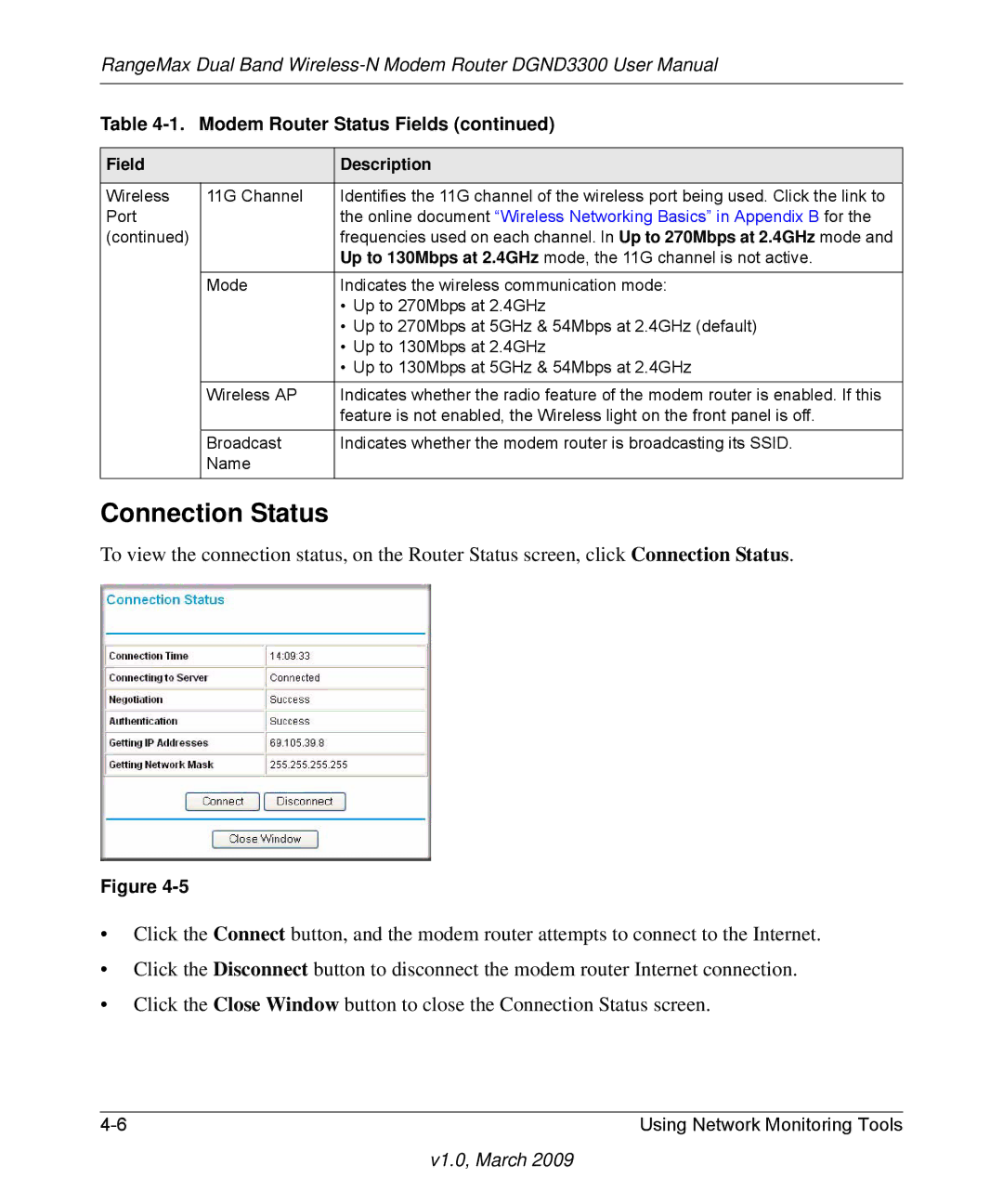 NETGEAR DGND3300 user manual Connection Status 