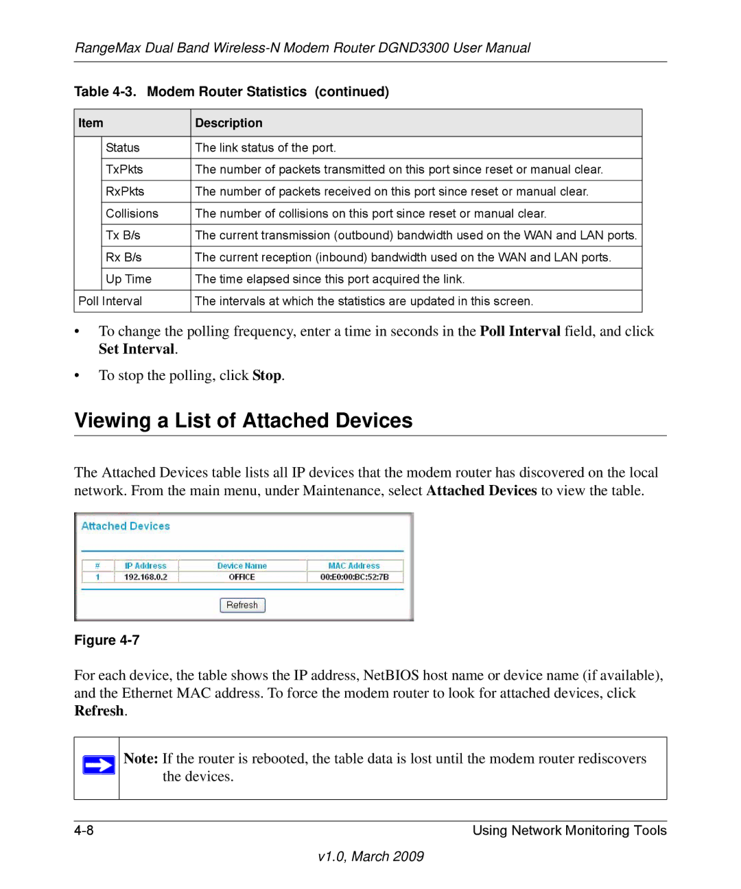 NETGEAR DGND3300 user manual Viewing a List of Attached Devices 