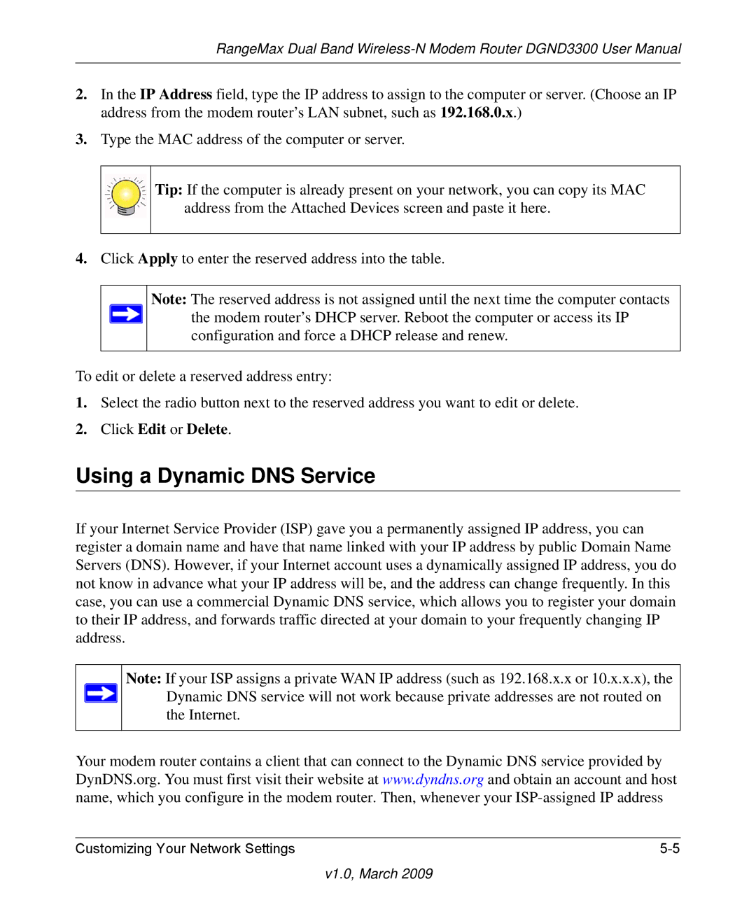 NETGEAR DGND3300 user manual Using a Dynamic DNS Service 