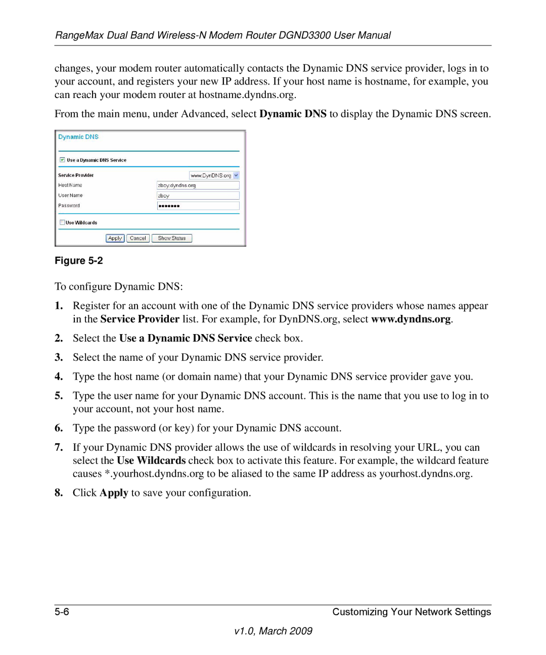 NETGEAR DGND3300 user manual Select the Use a Dynamic DNS Service check box 