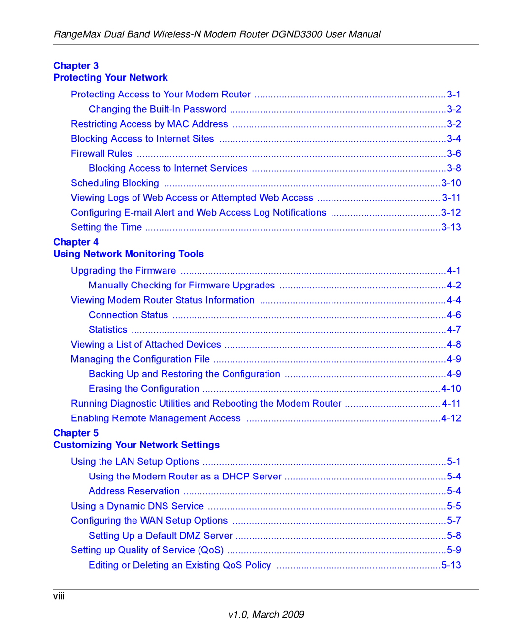 NETGEAR DGND3300 user manual Chapter Protecting Your Network 