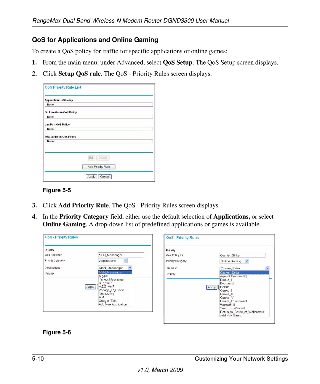 NETGEAR DGND3300 user manual QoS for Applications and Online Gaming 